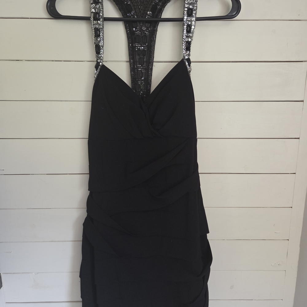 City Triangles Black Mini Dress with Silver Accents